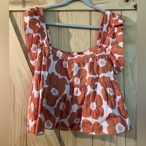 Vestibule Ruffle Floral pink and orange tank - M